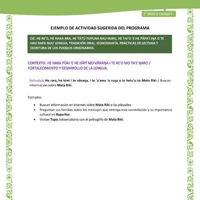 Actividad sugerida LC02 - Rapa Nui - U4 - N°08: Buscan información sobre Mata Riki.