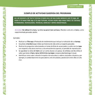 Actividad sugerida LC02 - Rapa Nui - U4 - N°18: Reciben visita de un koro, u otro experimentado pescador adulto.