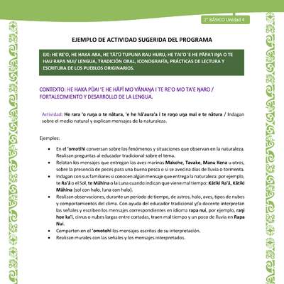 Actividad sugerida LC02 - Rapa Nui - U4 - N°07: Indagan sobre el medio natural y explican mensajes de la naturaleza.