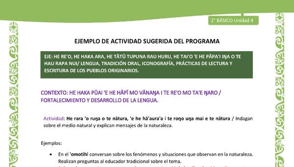 Actividad sugerida LC02 - Rapa Nui - U4 - N°07: Indagan sobre el medio natural y explican mensajes de la naturaleza.