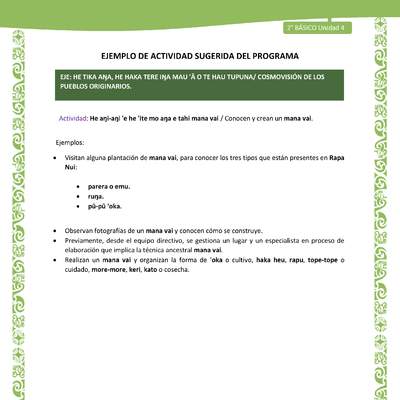 Actividad sugerida LC02 - Rapa Nui - U4 - N°14: Conocen y crean un mana vai.