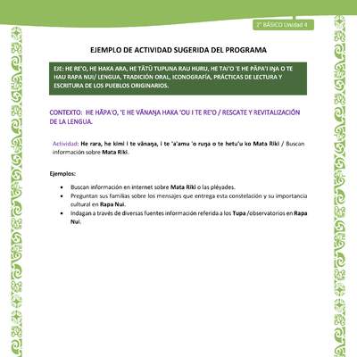 Actividad sugerida LC02 - Rapa Nui - U4 - N°05: Buscan información sobre Mata Riki.