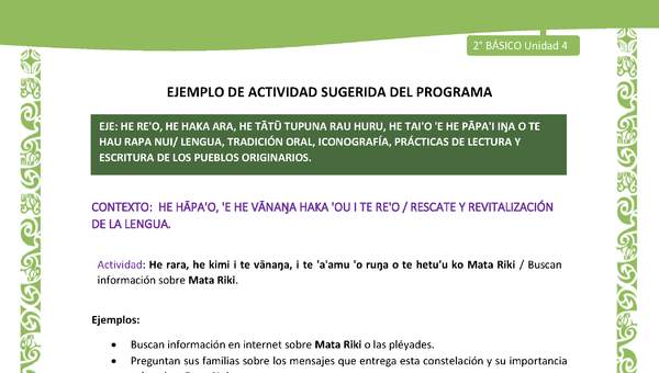 Actividad sugerida LC02 - Rapa Nui - U4 - N°05: Buscan información sobre Mata Riki.