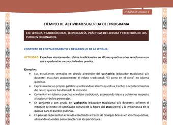 Actividad sugerida LC02 - Quechua - U1 - N°07: Escuchan atentamente relatos tradicionales en idioma quechua y los relacionan con sus experiencias o conocimientos previos.