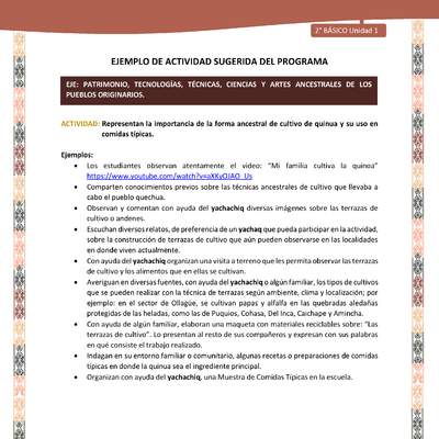 Actividad sugerida LC02 - Quechua - U1 - N°14: Representan la importancia de la forma ancestral de cultivo de quinua y su uso en comidas típicas.