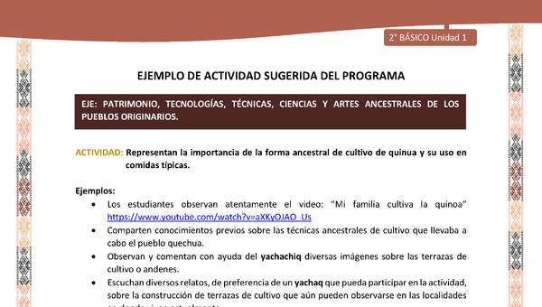 Actividad sugerida LC02 - Quechua - U1 - N°14: Representan la importancia de la forma ancestral de cultivo de quinua y su uso en comidas típicas.