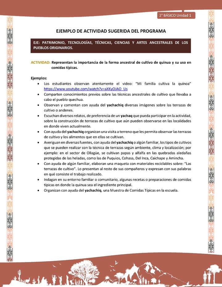 Actividad sugerida LC02 - Quechua - U1 - N°14: Representan la importancia de la forma ancestral de cultivo de quinua y su uso en comidas típicas.