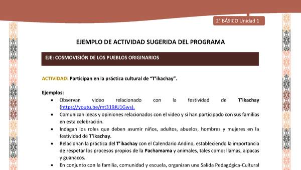 Actividad sugerida LC02 - Quechua - U1 - N°13: Participan en la práctica cultural de “T’ikachay”.