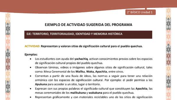 Actividad sugerida LC02 - Quechua - U1 - N°10: Representan y valoran sitios de significación cultural para el pueblo quechua.