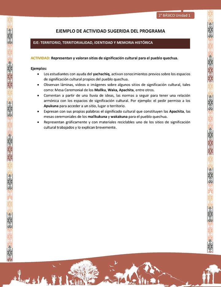 Actividad sugerida LC02 - Quechua - U1 - N°10: Representan y valoran sitios de significación cultural para el pueblo quechua.