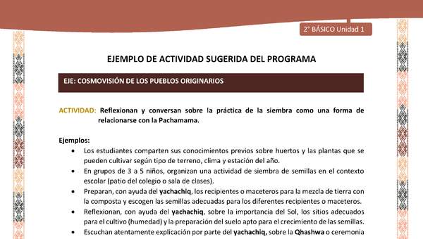 Actividad sugerida LC02 - Quechua - U1 - N°12: Reflexionan y conversan sobre la práctica de la siembra como una forma de relacionarse con la Pachamama.