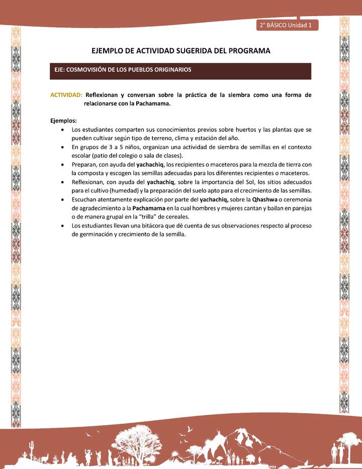 Actividad sugerida LC02 - Quechua - U1 - N°12: Reflexionan y conversan sobre la práctica de la siembra como una forma de relacionarse con la Pachamama.