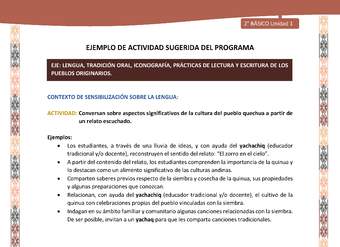 Actividad sugerida LC02 - Quechua - U1 - N°02: Conversan sobre aspectos significativos de la cultura del pueblo quechua a partir de un relato escuchado.