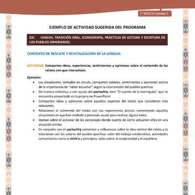 Actividad sugerida LC02 - Quechua - U2 - N°4: Comparten ideas, experiencias, sentimientos y opiniones sobre el contenido de los relatos con que interactúan.