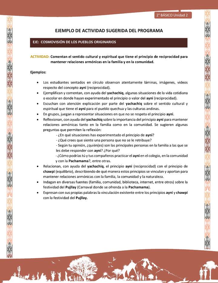 Actividad sugerida LC02 - Quechua - U2 - N°11: Comentan el sentido cultural y espiritual que tiene el principio de reciprocidad para mantener relaciones armónicas en la familia y en la comunidad.