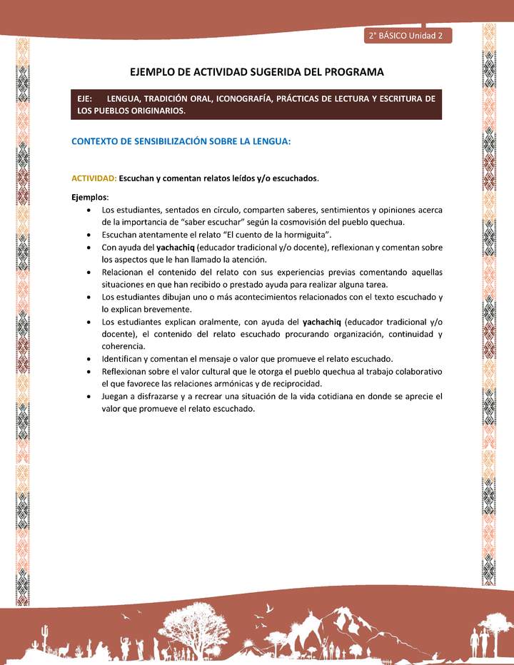 Actividad sugerida LC02 - Quechua - U2 - N°15: Escuchan y comentan relatos leídos y/o escuchados.