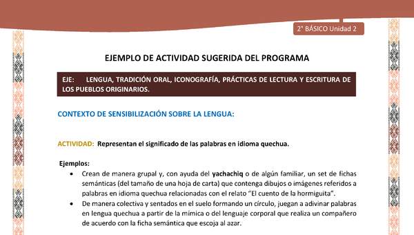 Actividad sugerida LC02 - Quechua - U2 - N°3: Representan el significado de las palabras en idioma quechua.