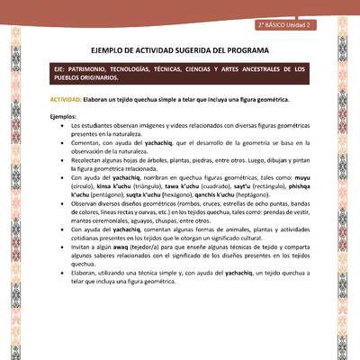 Actividad sugerida LC02 - Quechua - U2 - N°14: Elaboran un tejido quechua simple a telar que incluya una figura geométrica.