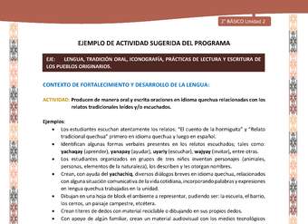 Actividad sugerida LC02 - Quechua - U2 - N°8: Producen de manera oral y escrita oraciones en idioma quechua relacionadas con los relatos tradicionales leídos y/o escuchados.
