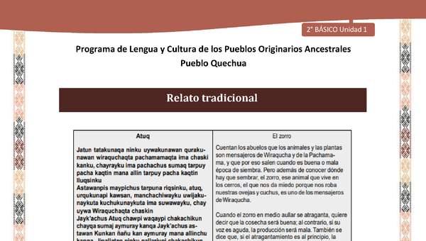 QUECHUA-LC02-U01-Orientaciones al docente - Relato tradicional El Zorro