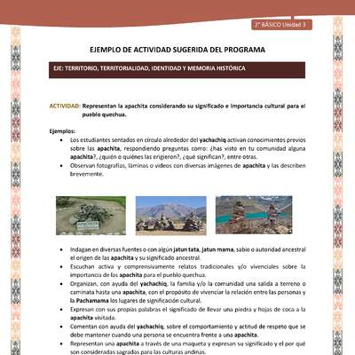 Actividad sugerida LC02 - Quechua - U3 - N°7: Representan la apachita considerando su significado e importancia cultural para el pueblo quechua.