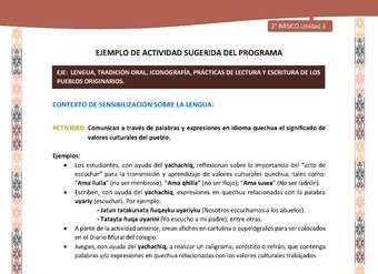 Actividad sugerida LC02 - Quechua - U3 - N°2: Comunican a través de palabras y expresiones en idioma quechua el significado de valores culturales del pueblo.