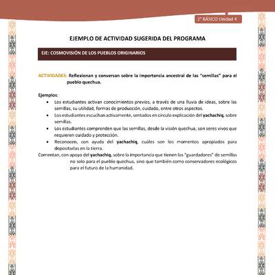 Actividad sugerida LC02 - Quechua - U4 - N°12: Reflexionan y conversan sobre la importancia ancestral de las “semillas” para el pueblo quechua.