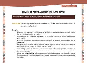 Actividad sugerida LC02 - Quechua - U4 - N°10: Recopilan y comentan cantos tradicionales y relatos familiares relacionados con el territorio que habitan.