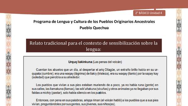 QUECHUA-LC02-U04-Orientaciones al docente - Relato Las penas del volcán