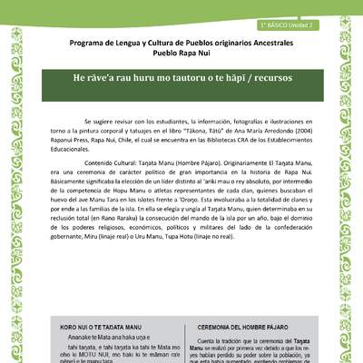 Orientaciones al docente - LC01-RAPANUI - U02 - He rāve’a rau huru mo tautoru o te hāpī