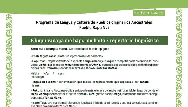 Orientaciones al docente - LC01-RAPANUI - U02 - Repertorio lingüístico