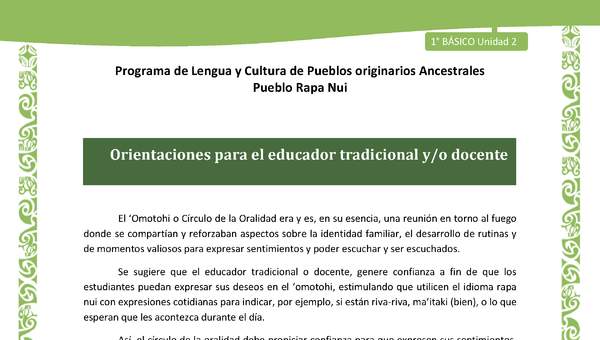 Orientaciones al docente - LC01-RAPANUI - U02 - INTRODUCCIÓN
