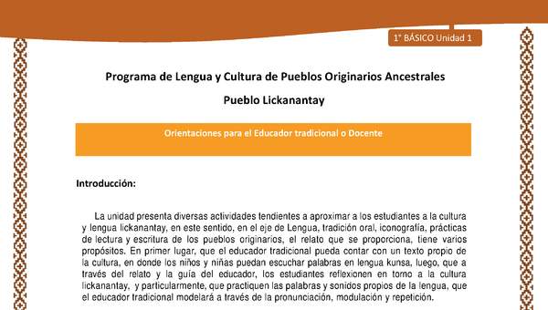 Orientaciones al docente - LC01 - Lickanantay - U1 - Introducción