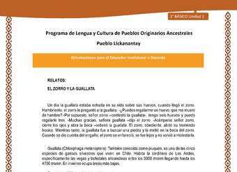 Orientaciones al docente - LC01 - Lickanantay - U1 - Relatos: El zorro y la guallata