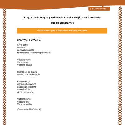 Orientaciones al docente - LC01 - Lickanantay - U1 - Relatos: La vizcacha