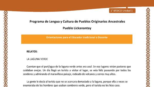 Orientaciones al docente - LC01 - Lickanantay - U1 - Relatos: La laguna verde