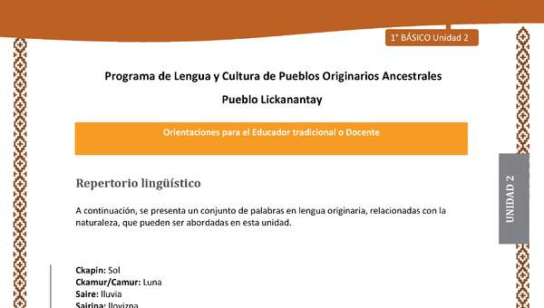 Orientaciones al docente - LC01 - Lickanantay - U2 - Repertorio lingüístico