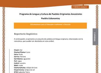 Orientaciones al docente - LC01 - Lickanantay - U2 - Repertorio lingüístico