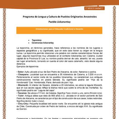 Orientaciones al docente - LC01 - Lickanantay - U3 - Toponimia, Ceremonias lickanantay