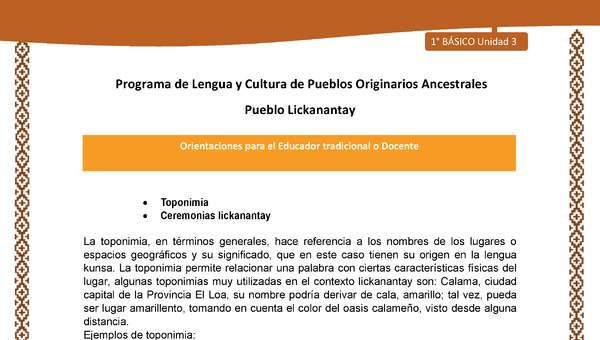Orientaciones al docente - LC01 - Lickanantay - U3 - Toponimia, Ceremonias lickanantay