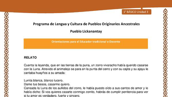 Orientaciones al docente - LC01 - Lickanantay - U3 - Relato