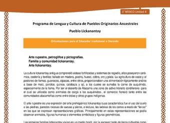 Orientaciones al docente - LC01 - Lickanantay - U4 - Arte rupestre, petroglifos y pictografías - Familia y comunidad lickanantay - Arte lickanantay