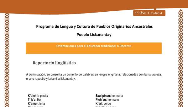 Orientaciones al docente - LC01 - Lickanantay - U4 - Repertorio lingüístico