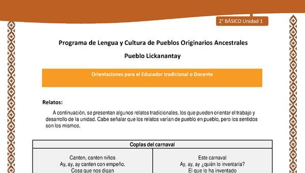 Orientaciones al docente - LC02 - Lickanantay - U1 - Coplas del carnaval