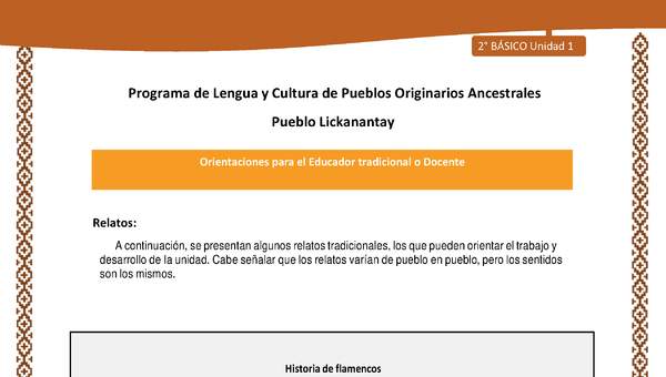 Orientaciones al docente - LC02 - Lickanantay - U1 - Relatos: Historia de flamencos