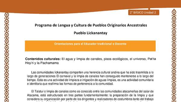 Orientaciones al docente - LC02 - Lickanantay - U2 - Contenidos culturales