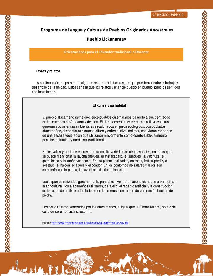Orientaciones al docente - LC02 - Lickanantay - U2 - Textos y relatos: El kunsa y su hábitat