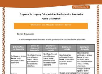 Orientaciones al docente - LC02 - Lickanantay - U2 - Ejemplo de evaluación