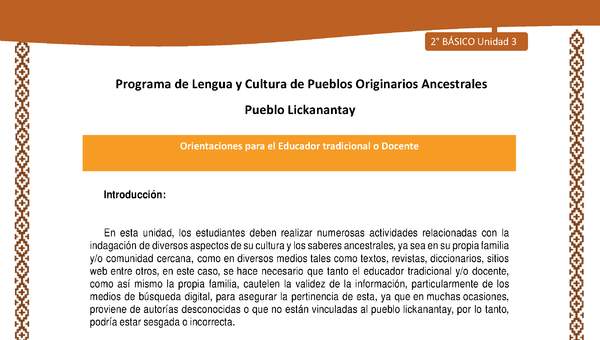 Orientaciones al docente - LC02 - Lickanantay - U3 - Introducción