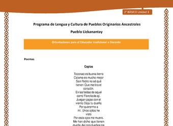 Orientaciones al docente - LC02 - Lickanantay - U3 - Ceremonias: Poemas